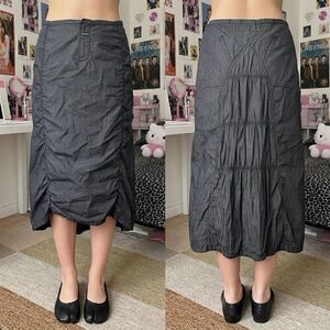 Le Jean De Marithe Francois Girbaud Ruched Midi Skirt Gorpcore Avant Garde Y2K